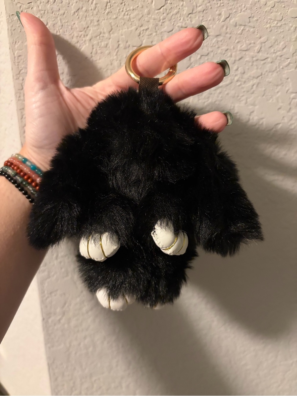 Black Faux fur Rex rabbit bunny keychain